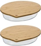 5Five Ovenschaal van borosilicaat glas met deksel - 2x - ovaal - 2.4 Liter - 30 x 21 x 5 cm