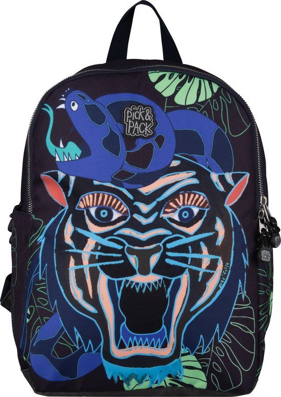 Pick & Pack Tijger - Rugzak - Carbon - Maat M - Jeans Blue - 13 inch Laptopvak - Unisex