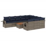 vidaXL 11-delige tuinbankset met kussens, grijs, polyrotan