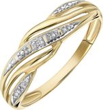 Lucardi Dames Bicolor ring met diamant 0,01ct - Ring - Cadeau - 14 Karaat Goud - Witgoud en Geelgoud