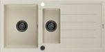 Mexen Andres 1,5-bacs granieten spoelbak met afdruiprek 1000 x 500 , beige, zwarte sifon