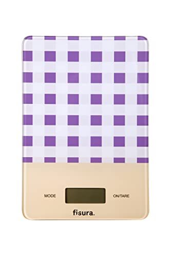 Fisura - Digitale keukenweegschaal Vichy, originele weegschaal 5 kg/11 lbs, multifunctionele weegschaal, glas en ABS, 15 x 22 (paars)