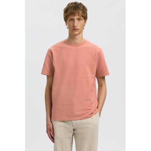 Selected regular T-shirt seersucker roze