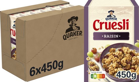 Quaker Cruesli Rozijn, 6 x 450 g