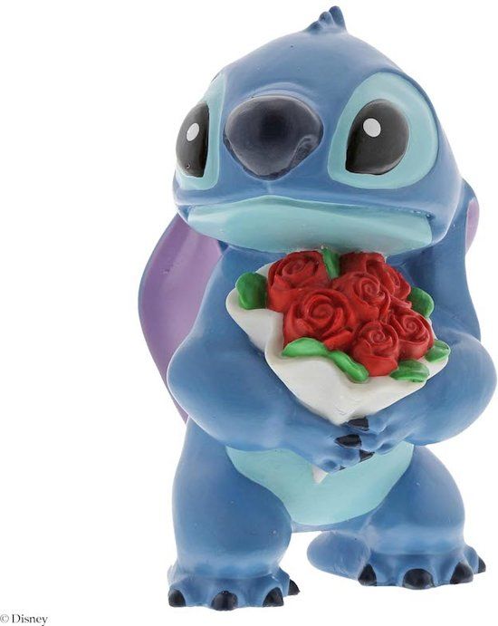 Disney Showcase Disney beeldje - Stitch with Flowers - Blauw/Rood