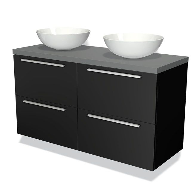 Maxaro Badkamermeubel voor Waskom 120cm Modulo Plato Mat Zwart 4 Lades Vlak Middengrijs Blad
