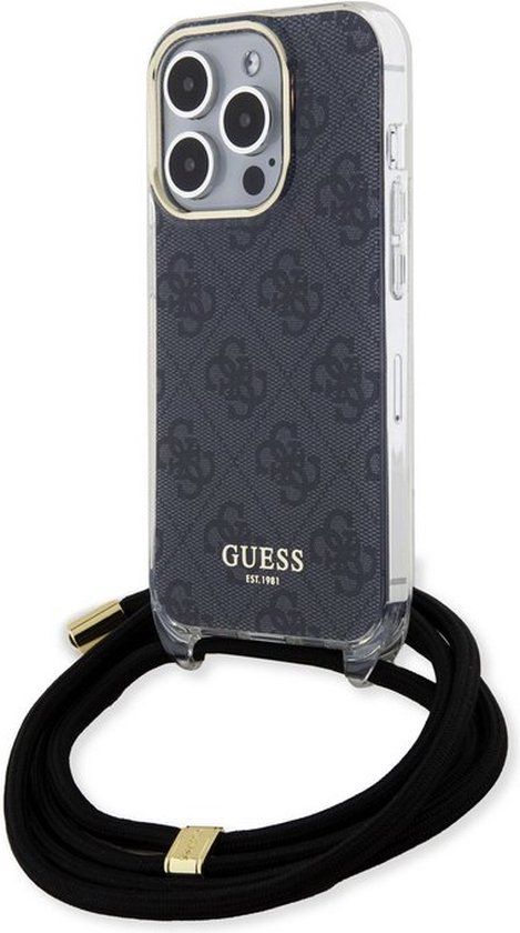 Guess 4G Printed Crossbody Back Case for Apple iPhone 15 Pro - Black
