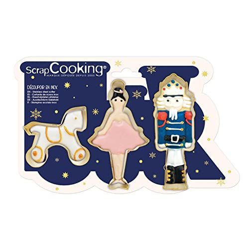 ScrapCooking - 3 uitsteekvormen, notenkraker, goudkleurig, van roestvrij staal – uitsteekvormen voor koekjes – accessoires voor bakken, cakedesign, Kerstmis, verjaardag – 2087