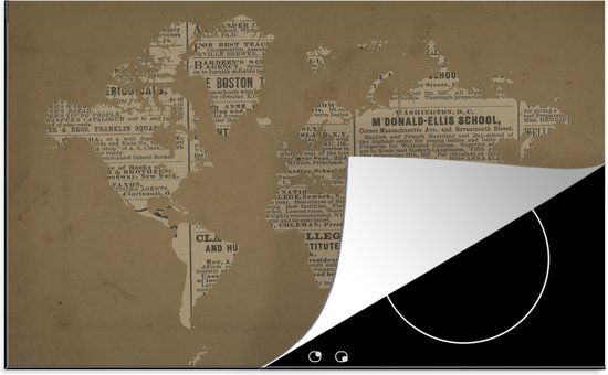 KitchenYeah® Inductie beschermer 77x51 cm - Wereldkaart - Vintage - Inductiebeschermer voor Inductie Kookplaat