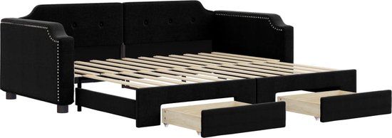 vidaXL Slaapbank met onderschuifbed en lades 90x200 cm stof zwart