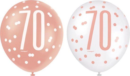 Ballonnen 70 jaar Glitz Rose Goud - 6 stuks - Knoopballon - Verjaardag
