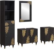 vidaXL Meuble de salle de bain avec tiroir, 4 pièces, noir, ensemble de salle de bain, meuble mural en bois de manguier, meuble compact, design chic et peu encombrant
