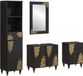 vidaXL Meuble de salle de bain avec tiroir, 4 pièces, noir, ensemble de salle de bain, meuble mural en bois de manguier, meuble compact, design chic et peu encombrant