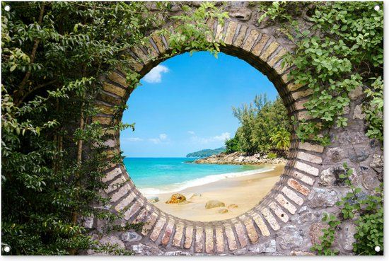 GreatGardenPosters Tuinposter - Zee - Zomer - Doorkijk - Tropisch - Strand - 120x80 cm - Buitenposter
