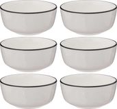 Secret de Gourmet Soepkommen/schaaltjes - 6x - Corona - porselein - D15 x H6.5 cm - wit/zwart