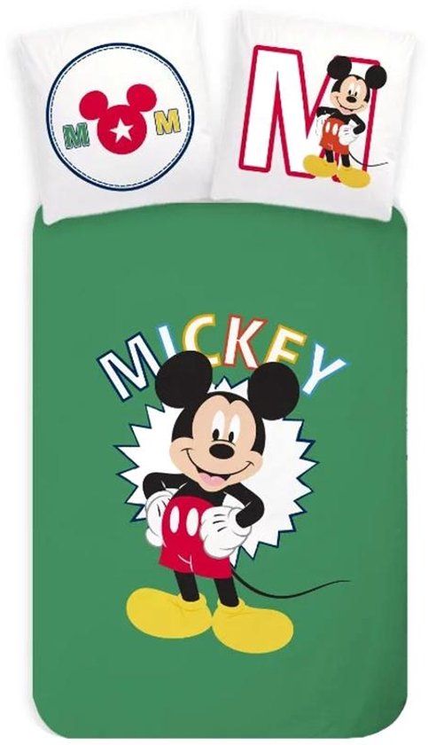 4KidsOnly Mickey Mouse Peuterdekbedovertrek Groen - 100 x 135 cm - Katoen