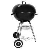 SunJas BBQ Draagbare Kolen Barbecue Ronde Deksel Dubbele Wiel Barbecue Op Staat φ 41cm Hoogte 70cm - Zwart