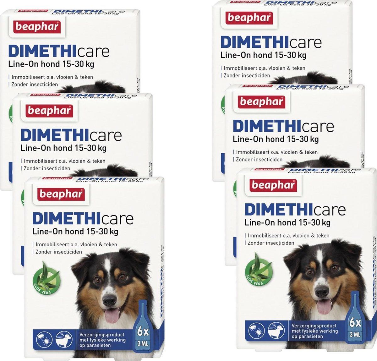 BEAPHAR Dimethicare Line-On Hond - Anti vlooien en tekenmiddel - 6 x 6x3 ml Van 15 Tot 30kg