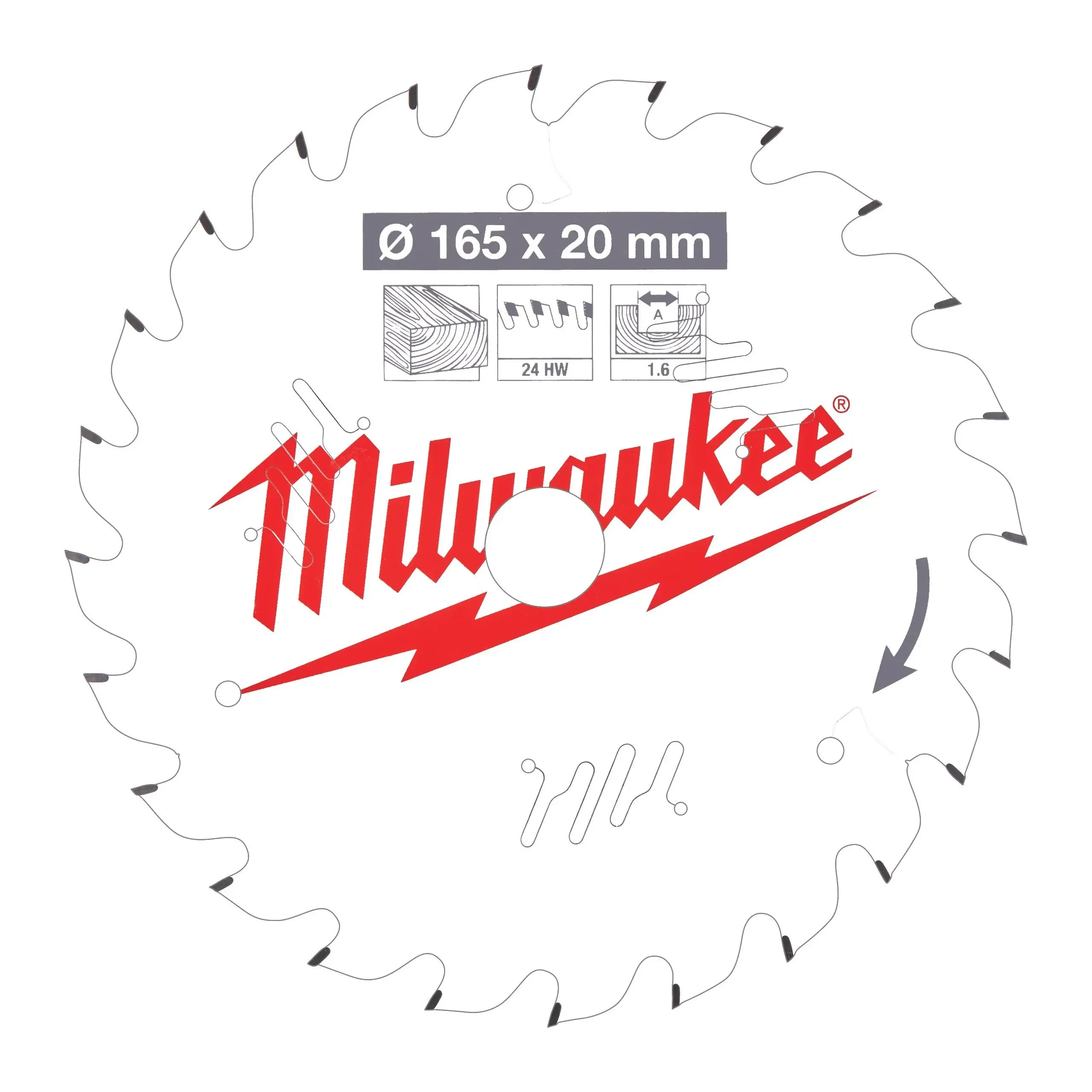 Milwaukee Accessoires 4932471931 Cirkelzaagblad P W 165x20x1.6x24ATB