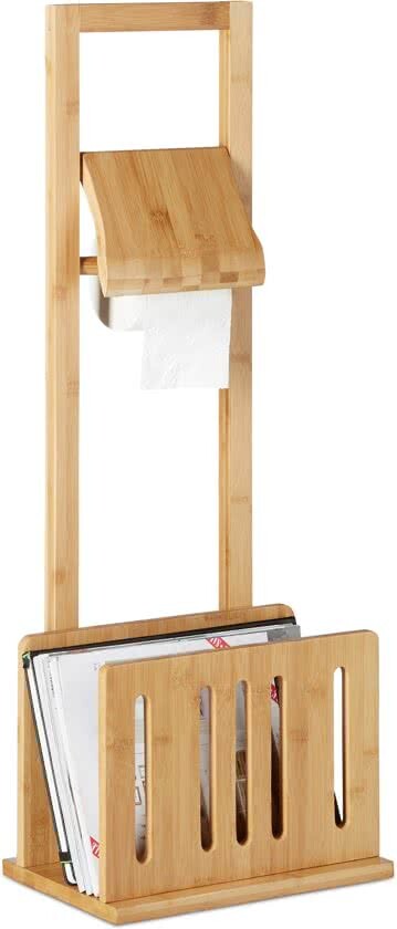 Relaxdays - toiletrolhouder met tijdschriftenrek bamboe - wc-rolhouder - hout