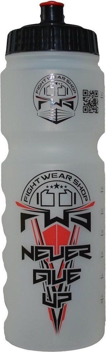 FWS "Never Give Up" Sports Bottle - Black/Red/Transparent - 2022 Model