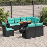 Maison Exclusive - Salon de jardin 9 pièces avec coussins, rotin synthétique noir