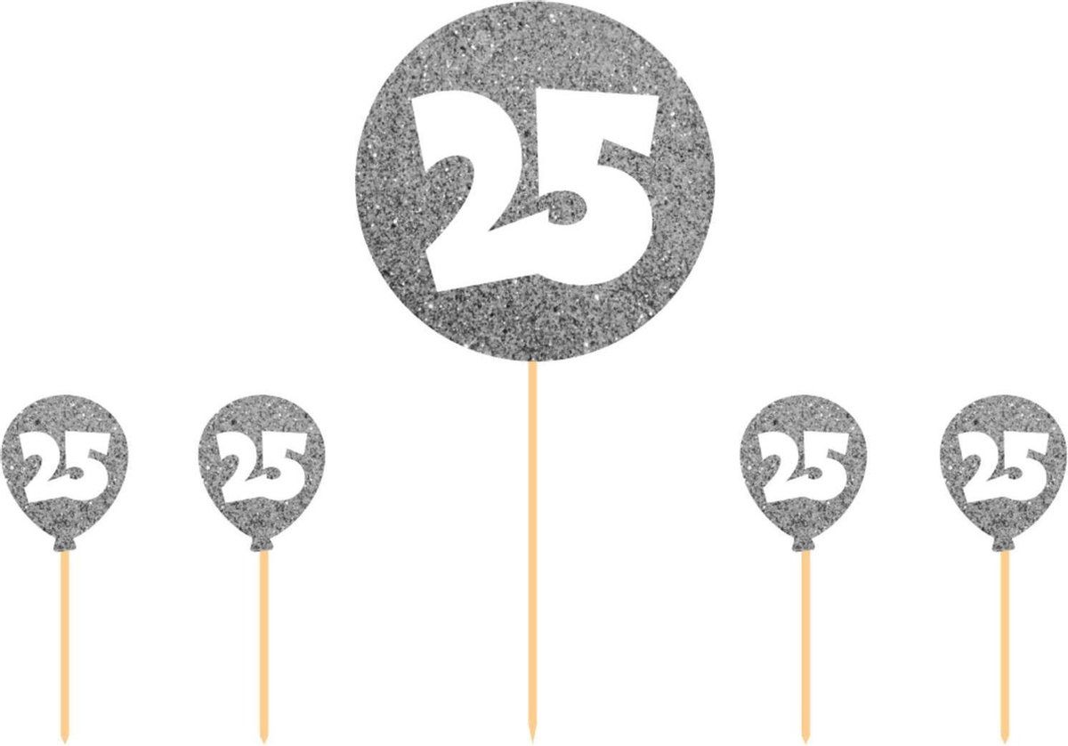 25 Jaar Taarttopper Set 5 delig - Zilverkleurig - Plastic