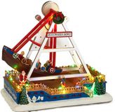 Merkloos / Sans marque Koopman International Kerstdorp schommelschip - met beweging, led verlichting en muziek - 32 cm - polyresin - Kermis kerstdorp