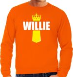 Bellatio Decorations Koningsdag sweater Willie met kroontje oranje - heren - Kingsday outfit / kleding / trui M