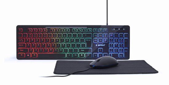 Gembird KBS-UML-01 - 3-in-1 Rainbow Gaming Set met Toetsenbord, Muis en Muismat - LED Verlichting - QWERTY US Layout - Zwart