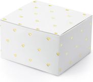 PartyDeco cadeaudoosje Hartjes - Bruiloft bedankje - 10x - wit/goud - papier - 6 x 4 cm