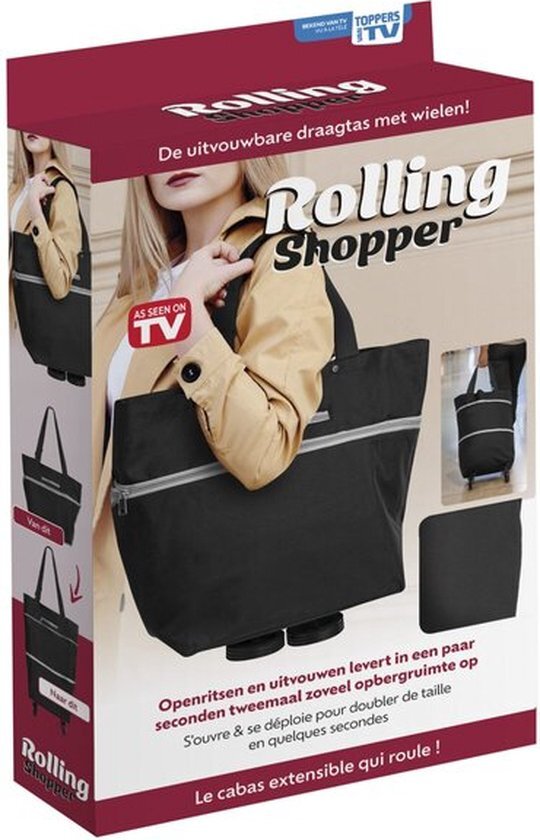Rolling Shopper Tas - Twee tassen in &#233;&#233;n - Zwart