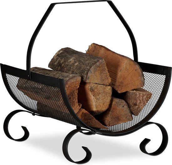 Relaxdays Houtmand - Zwart - Metaal - 40x33x38 cm - Binnen - Open Haard