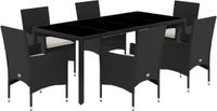 vidaXL 7-delige Tuinset met kussens, polyrattan en acaciahout, zwart