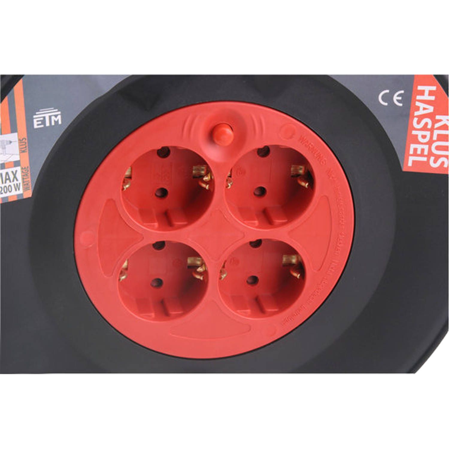 CROP Kabelhaspel - 25m - 4x geaard - Zwart/Rood