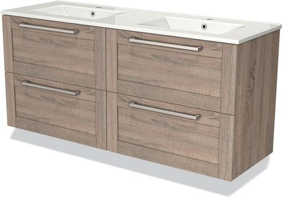 Maxaro Modulo Badkamermeubel - 140 cm - Eiken - 4 Lades - Keramiek Wastafel