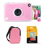 KODAK Printomatic+ 10MP Instantcamera Startpakket (Roze) met Draagtas, RGB-LED-indicator en ZINK 20-stuks Kleefpapier – Roze
