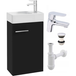 Stamar | Meuble sous lavabo, avec lavabo, meuble bas mural noir, avec lavabo, 40 cm, avec robinetterie et siphon, clic clac