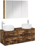 vidaXL Badkamermeubel Set 4 st Gerookt eiken Bewerkt hout en glas