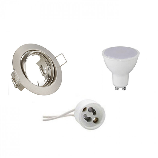 BES LED LED Spot Set - Trion - GU10 Fitting - Inbouw Rond - Mat Nikkel - 4W - Helder/Koud Wit 6400K - Kantelbaar Ø83mm