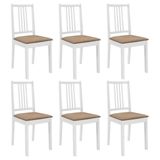 VidaXL Eetkamerstoelen met kussens 6 st massief hout crème/wit