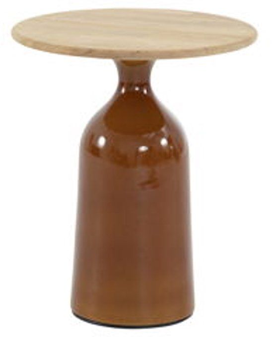4 Seasons Outdoor June bijzettafel caramel keramiek rond teak dia. 45 cm