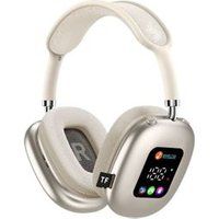 ELVANZA Bluetooth-hoofdtelefoon met digitaal display, Bluetooth 5.4, groot LED-scherm, goudkleurig