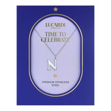 Lucardi Dames Stalen ketting letter N - Ketting - Staal - Zilverkleurig - 47 cm