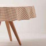 GAMUSI VICHY Rond Tafelkleed - Vlekwerend - Katoen Look - Ruitjes - 160 x 160 cm - Beige
