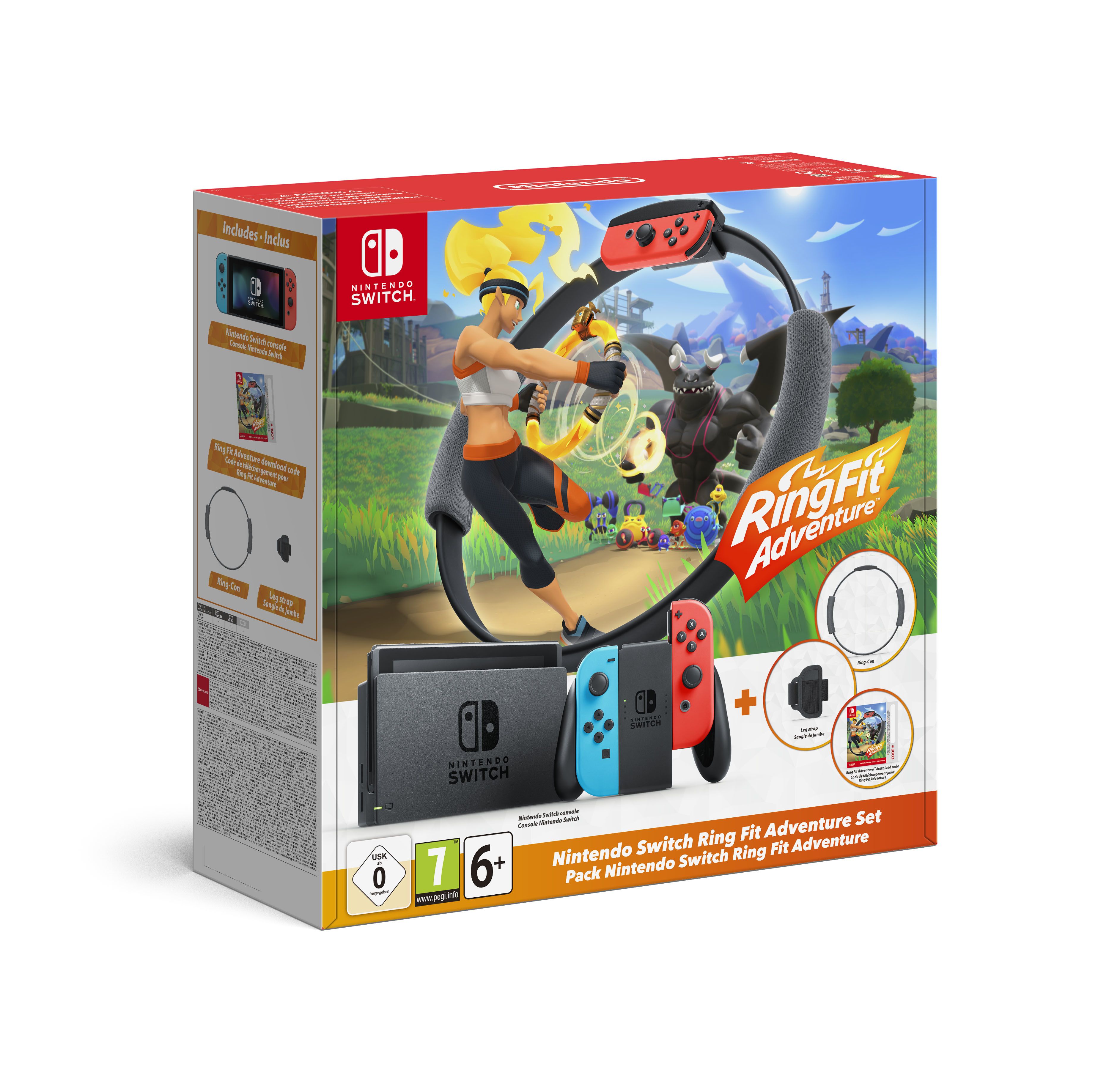 Nintendo Switch + Ring Fit Adventure - Draagbare Game Console - Zwart/Blauw/Rood