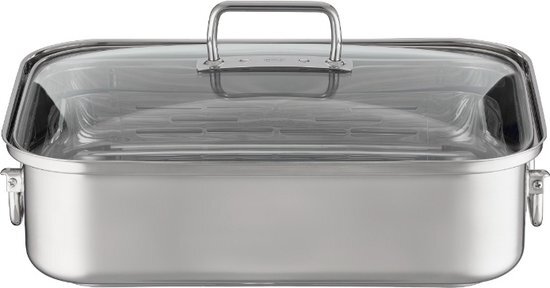 Rösle EXPERTISO braadpan rechthoekig, hoogwaardige braadpan met glazen deksel, roestvrij staal 18/10, ovenbestendig, geschikt voor inductie, vaatwasmachinebestendig