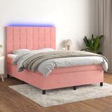 vidaXL Boxspringbed met matras en LED-verlichting, roze, 140x190 cm, fluweel