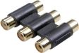 PremiumCord RCA-adapter, 3x Rcaplastic behuizing, F/zwart