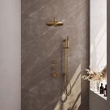 Brauer Gold Edition Thermostatische Regendoucheset Inbouw - Hoofddouche 30 cm - Gebogen Wandarm - Handdouche Staaf - Doucheslang - Geintegreerde Glijstang - Geborsteld Goud